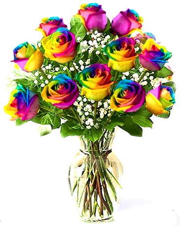Dozen Tye-dyed Roses size, inches height and inches wide.