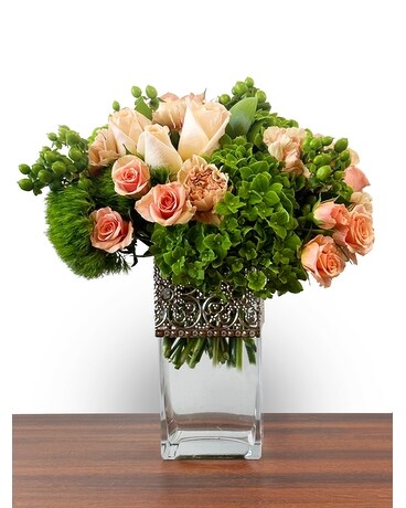 Ravishing Peach Deluxe size, 13 inches height and 13 inches wide.