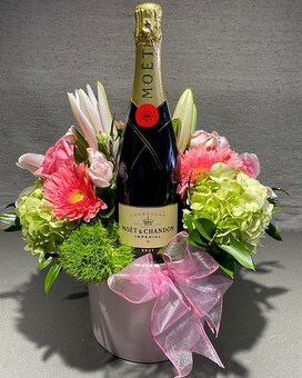 With 750ml bottle of Moet & Chandon size, inches height and inches wide.