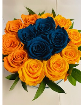 7 PRESERVED ROSES size, inches height and inches wide.