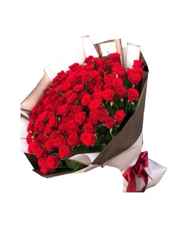 75 RED ROSES size, inches height and inches wide.