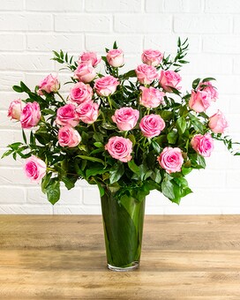 Two Dozen Pink size, inches height and inches wide.