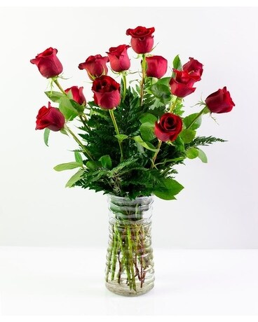 12 Red Roses size, inches height and inches wide.