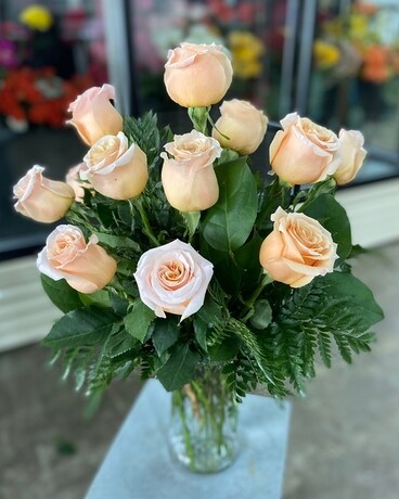Peach Roses size, inches height and inches wide.
