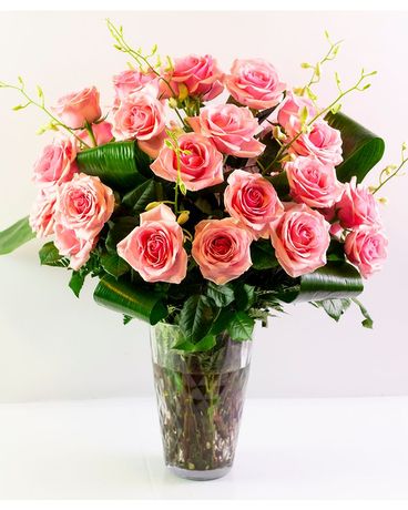 36 Roses with Dendrobium Orchids size, inches height and inches wide.