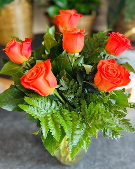 One Dozen Orange Roses Flower Arrangement