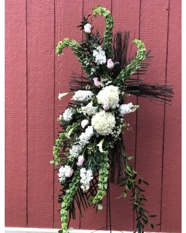 Birch Cross with Flowers– 715 Funeral Arrangement