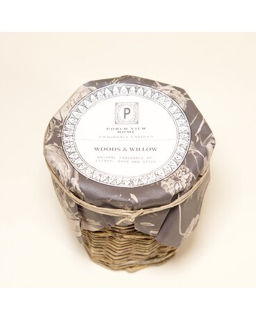 Woods & Willow (Natural fragrance of citrus, wood & spice) size, inches height and inches wide.
