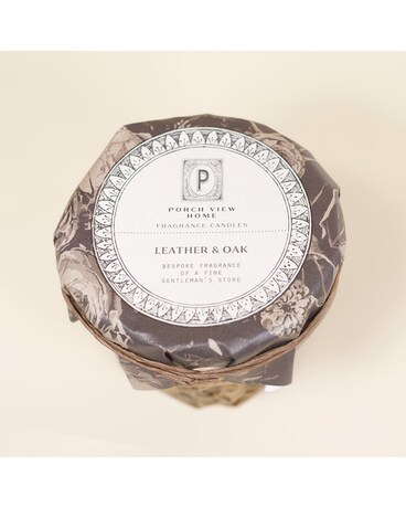 Leather & Oak (bespoke fragrance of a fine gentleman's store) size, inches height and inches wide.