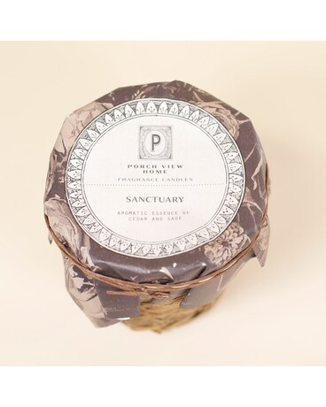 Sanctuary (aromatic essence of cedar & sage) size, inches height and inches wide.
