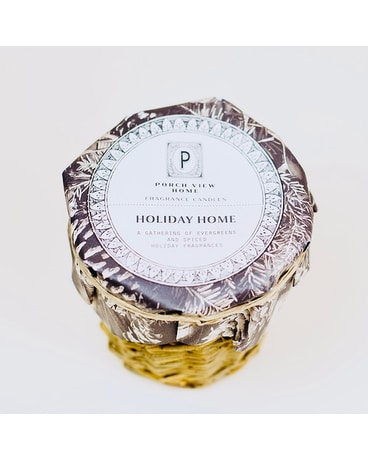 Holiday Home (A gathering of evergreens & spiced holiday fragrances) size, inches height and inches wide.
