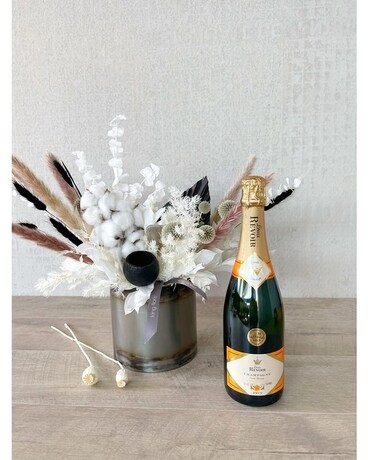 Floral Arrangement and All Add-ons size, inches height and inches wide.