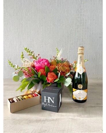 Floral Arrangement and All Add-ons size, inches height and inches wide.