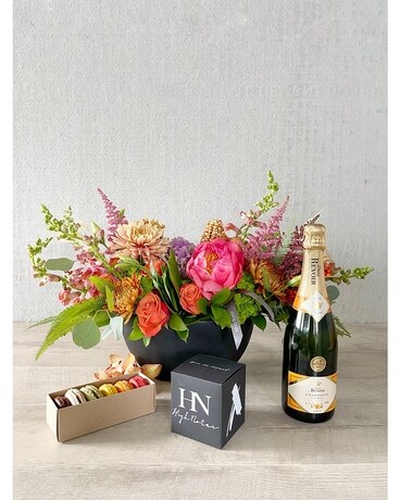Floral Arrangement and All Add-ons size, inches height and inches wide.