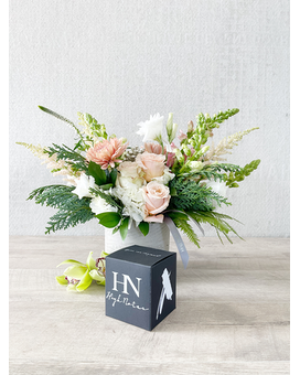Floral Arrangement and Candle size, inches height and inches wide.