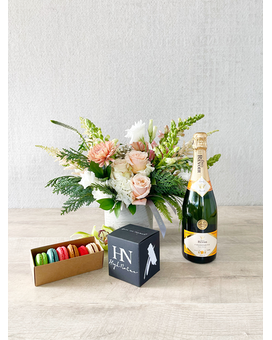 Floral Arrangement and All Add-ons size, inches height and inches wide.