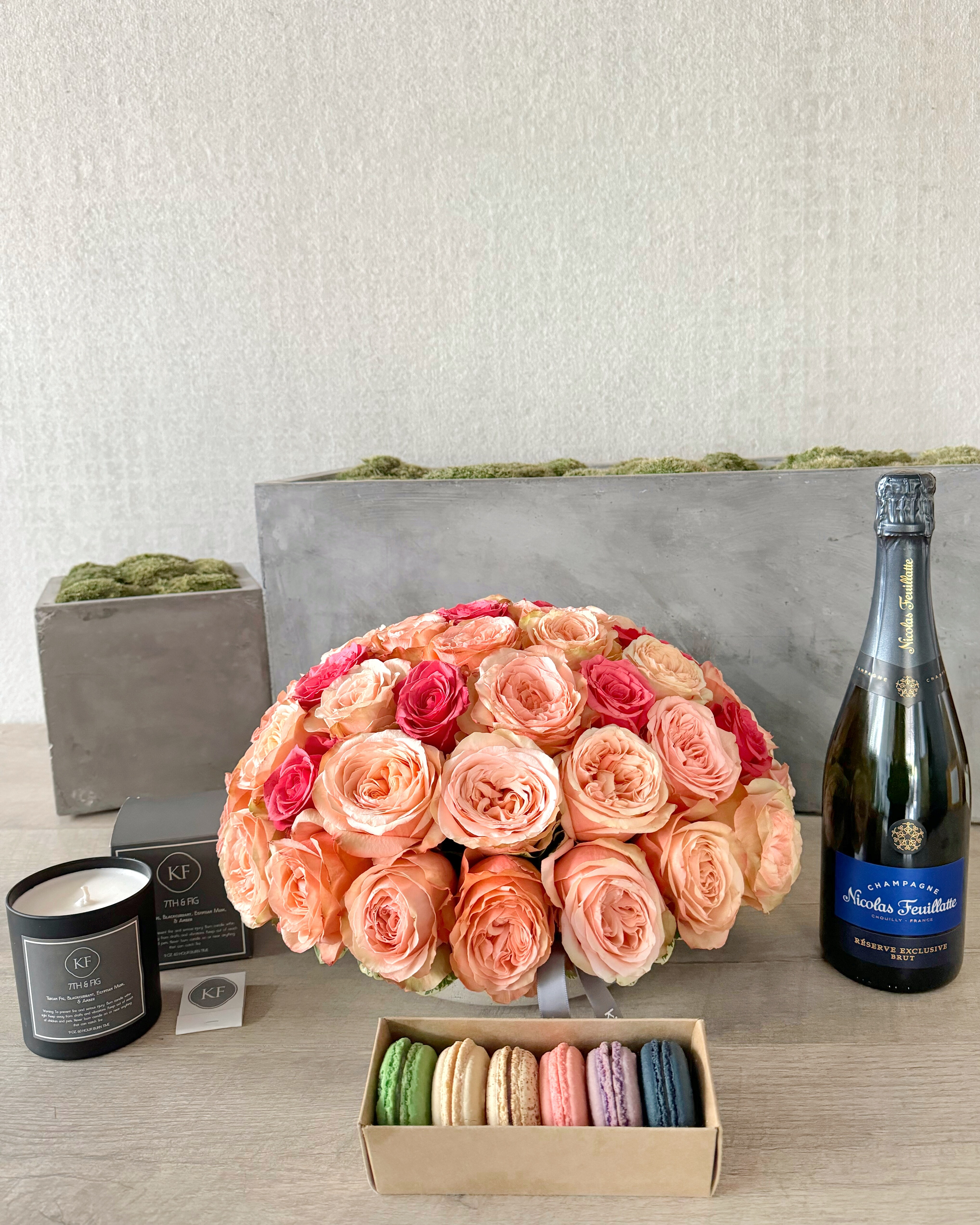 Floral Arrangement and All Add-ons size, inches height and inches wide.