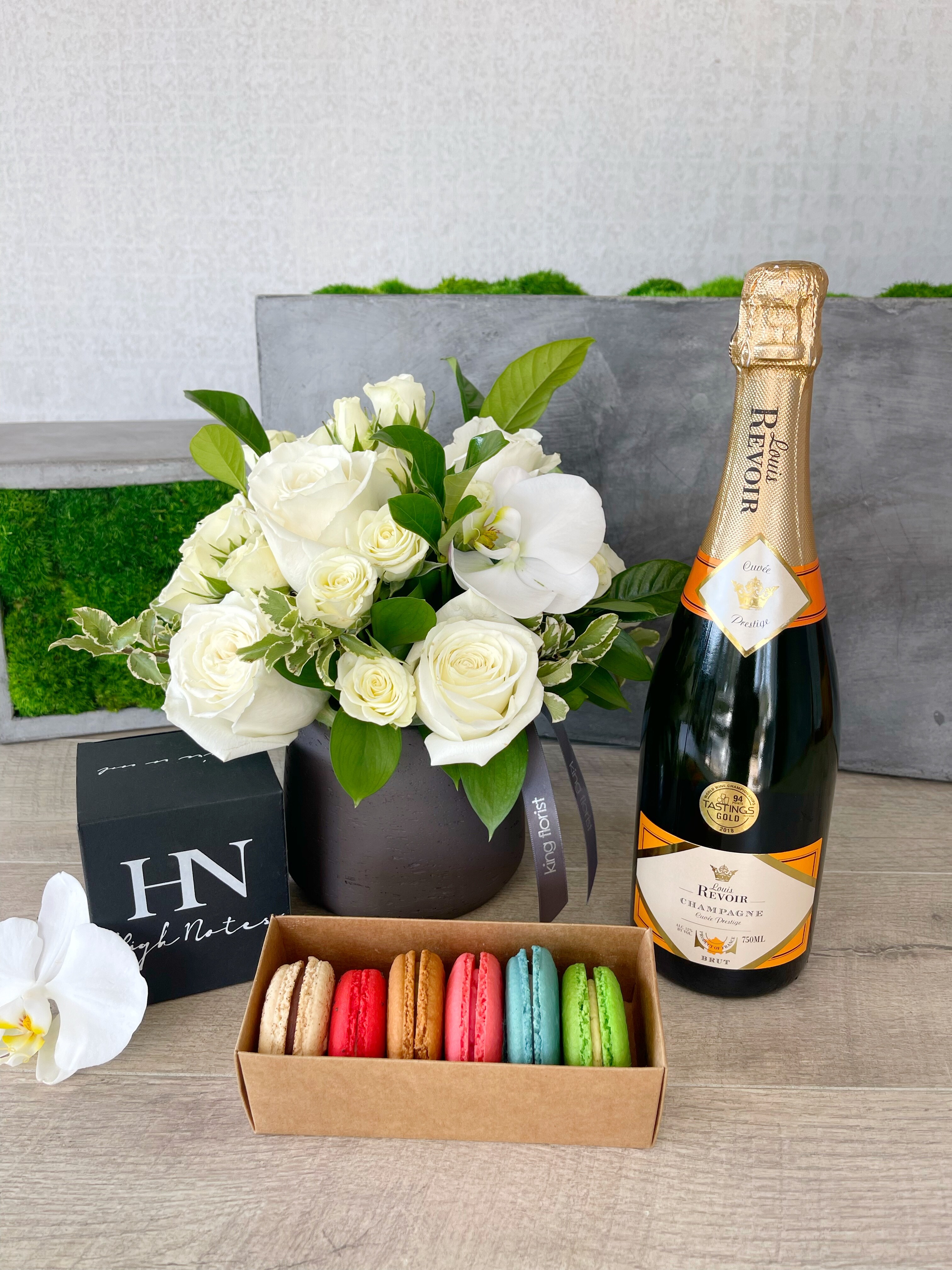Floral Arrangement and All Add-ons size, inches height and inches wide.
