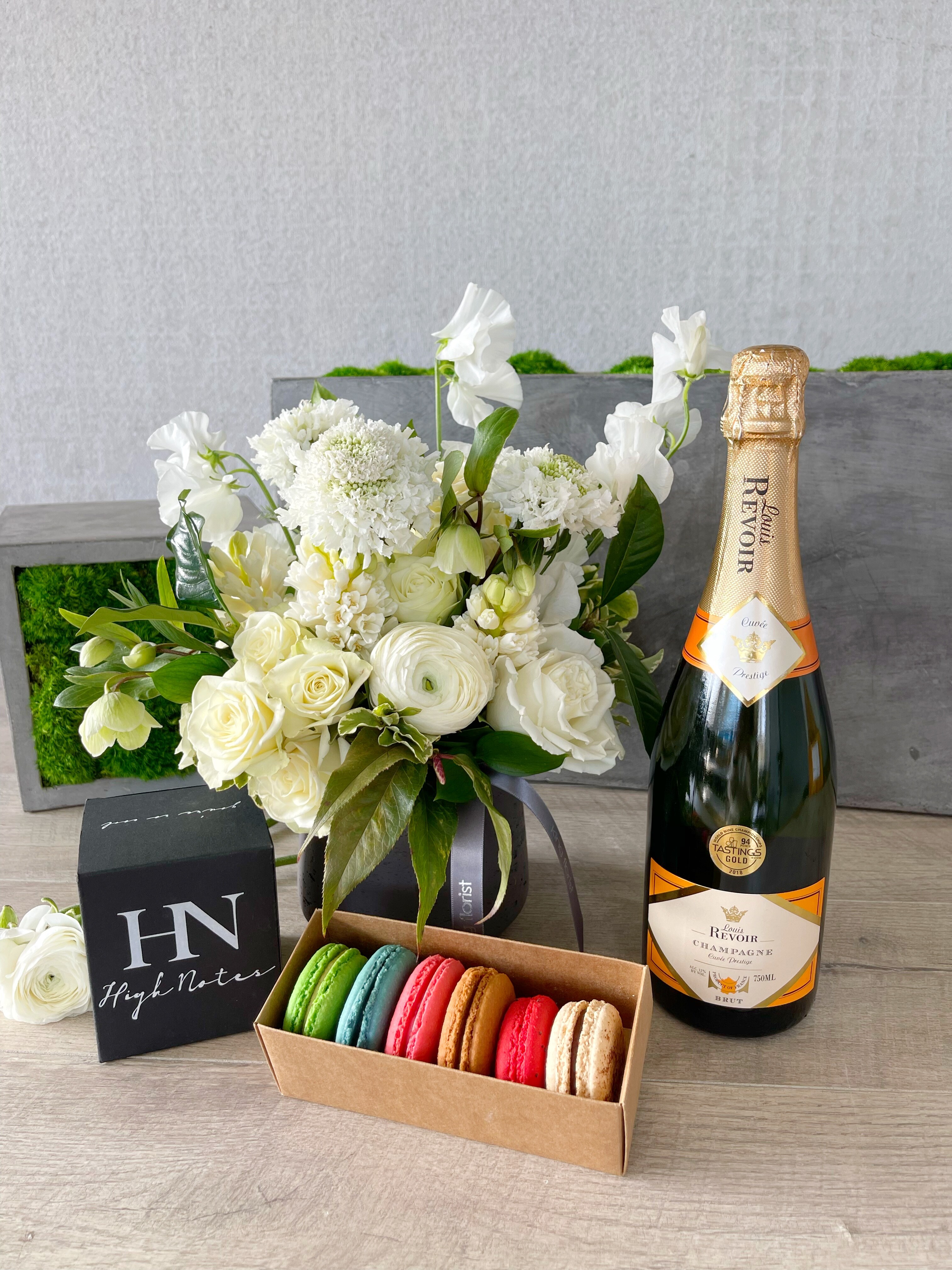 Floral Arrangement and All Add-ons size, inches height and inches wide.