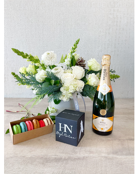 Floral Arrangement and All Add-ons size, inches height and inches wide.