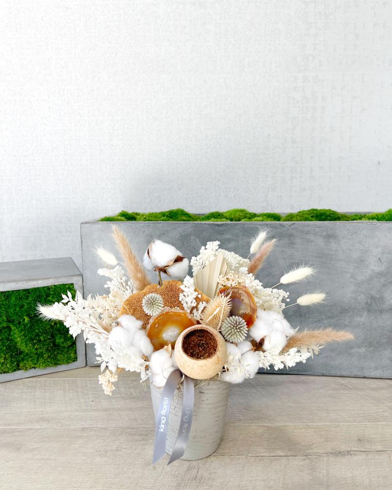 Floral Arrangement Only size, 10 inches height and 13 inches wide.