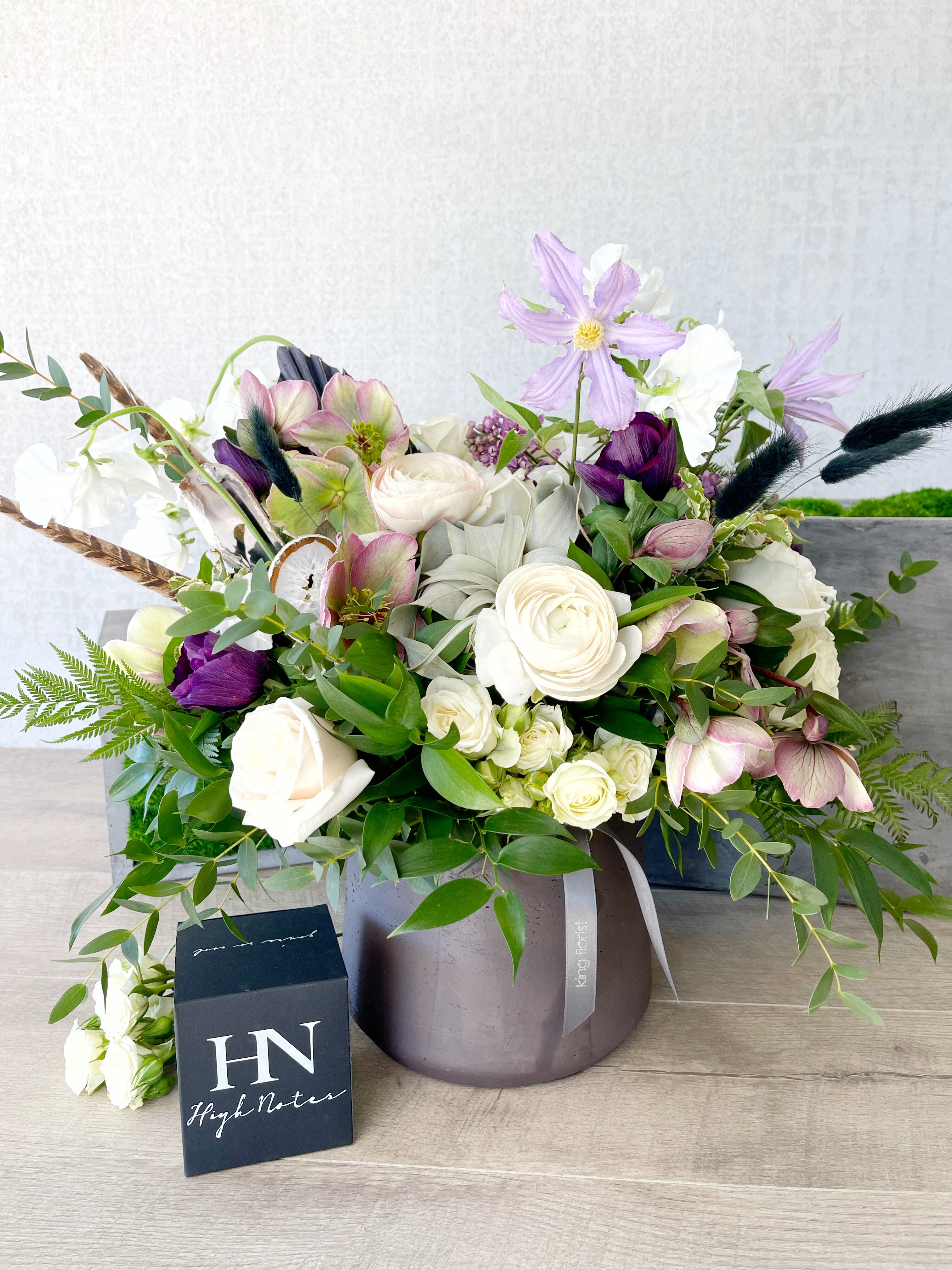 Floral Arrangement and Candle size, inches height and inches wide.