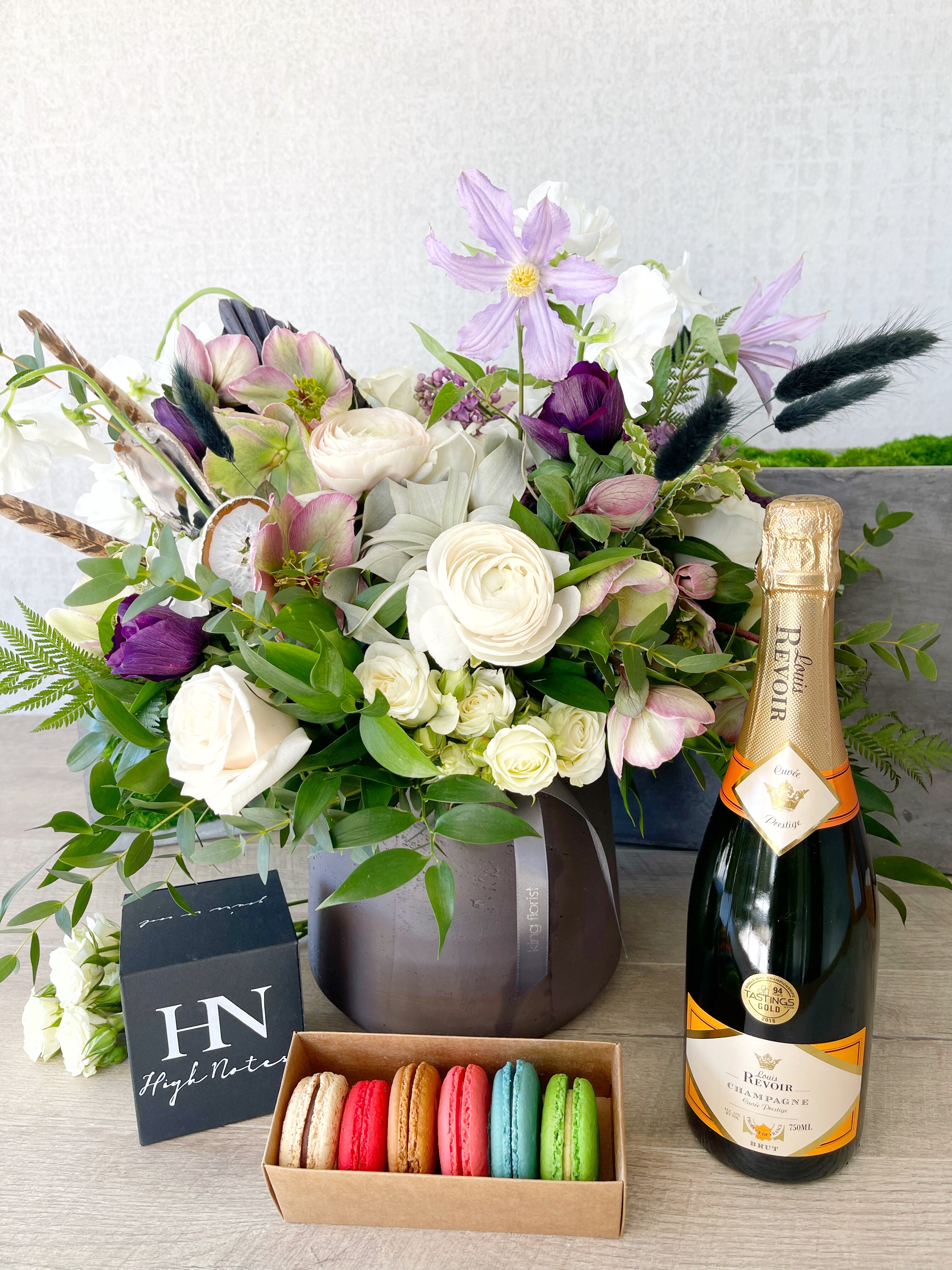 Floral Arrangement and All Add-ons size, inches height and inches wide.