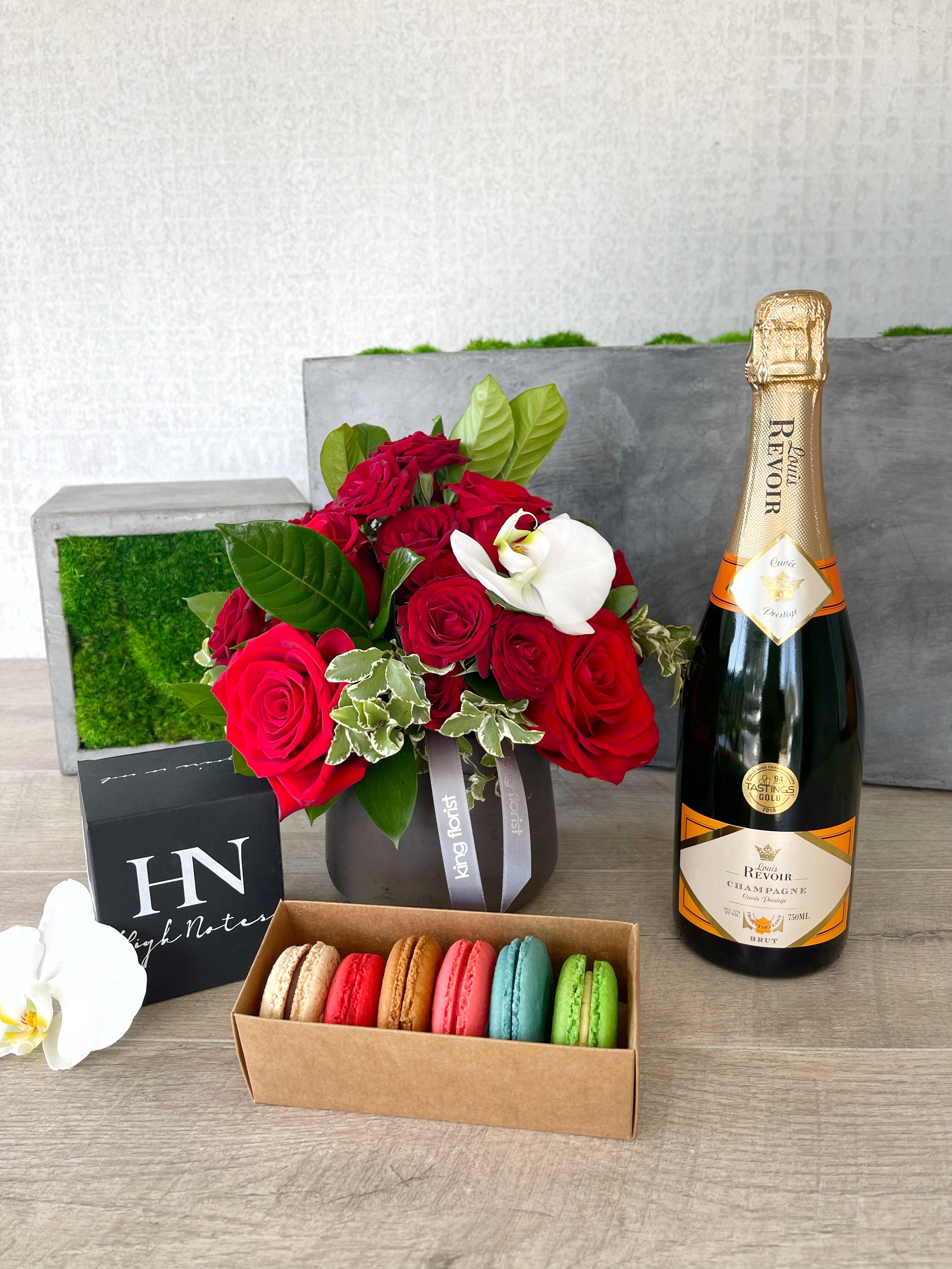 Floral Arrangement and All Add-ons size, inches height and inches wide.