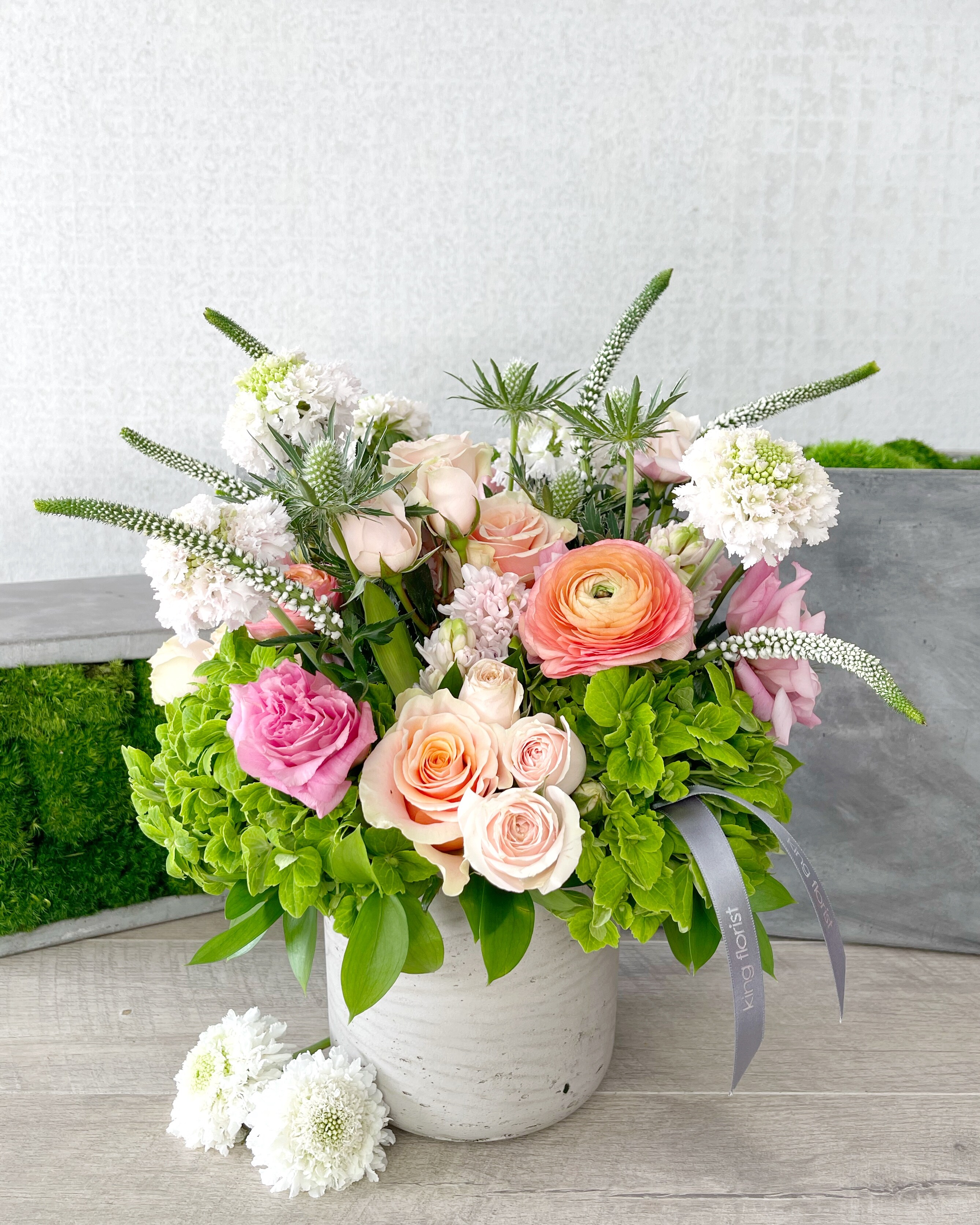 Floral Arrangement Only size, 12 inches height and 12 inches wide.