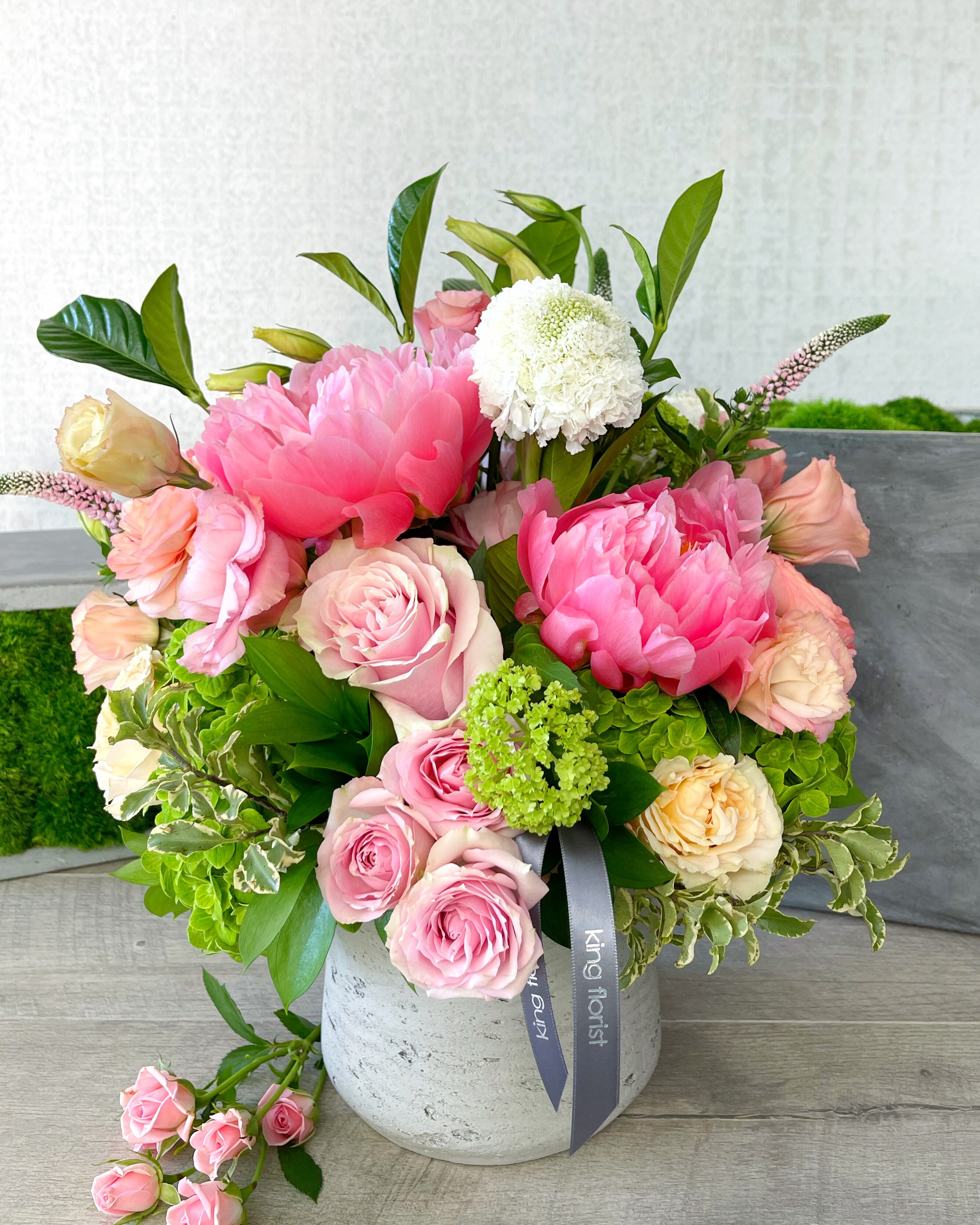 Floral Arrangement Only size, 14 inches height and 14 inches wide.