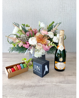 Floral Arrangement and All Add-ons size, inches height and inches wide.