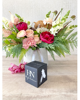 Floral Arrangement and Candle size, inches height and inches wide.