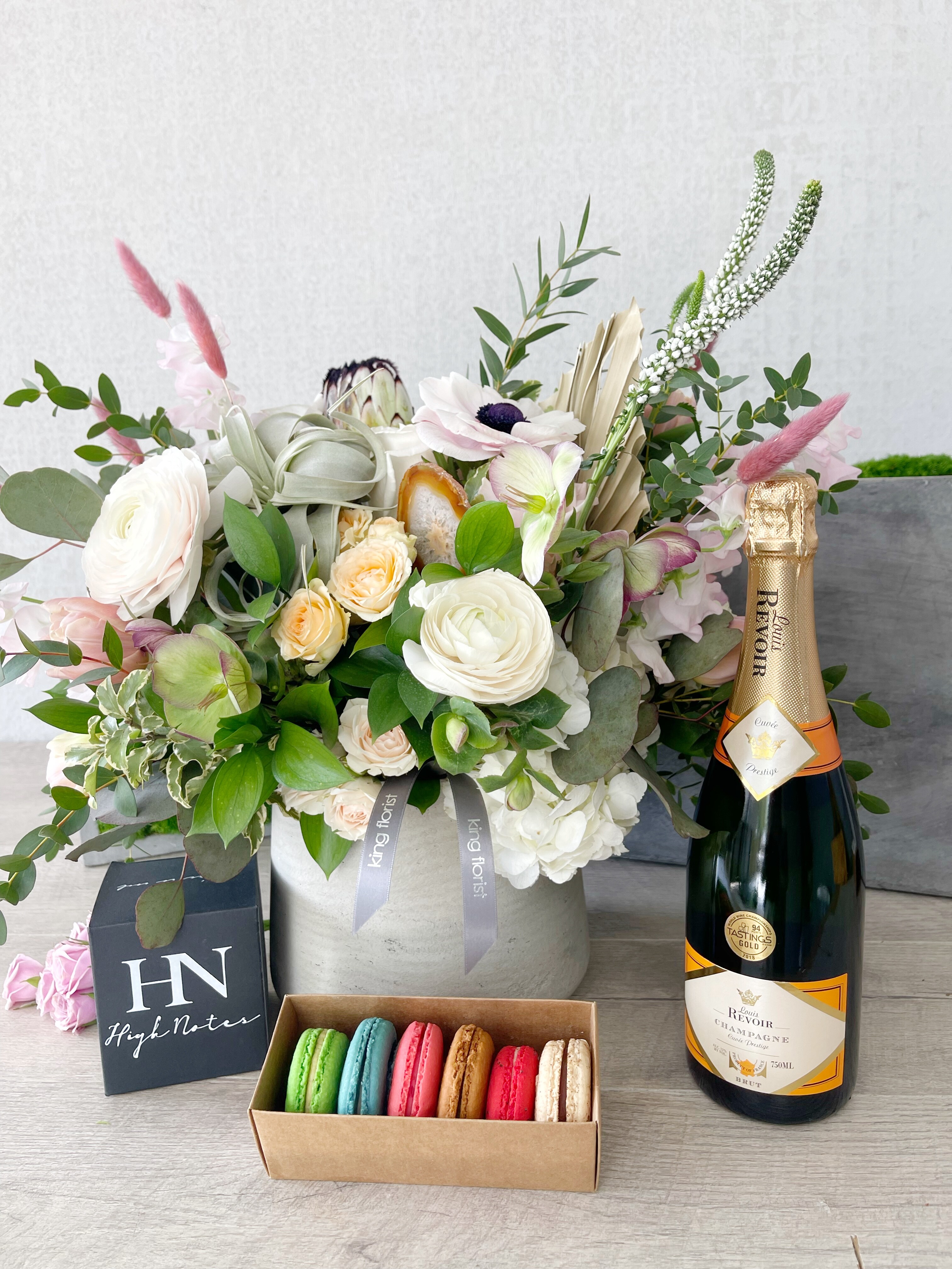 Floral Arrangement and All Add-ons size, inches height and inches wide.
