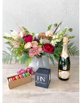 Floral Arrangement and All Add-ons size, inches height and inches wide.