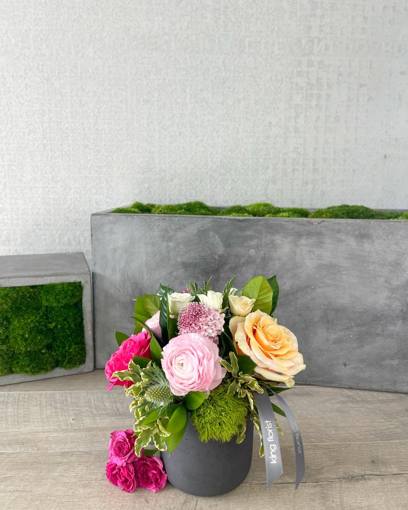Floral Arrangement Only size, 8 inches height and 6 inches wide.