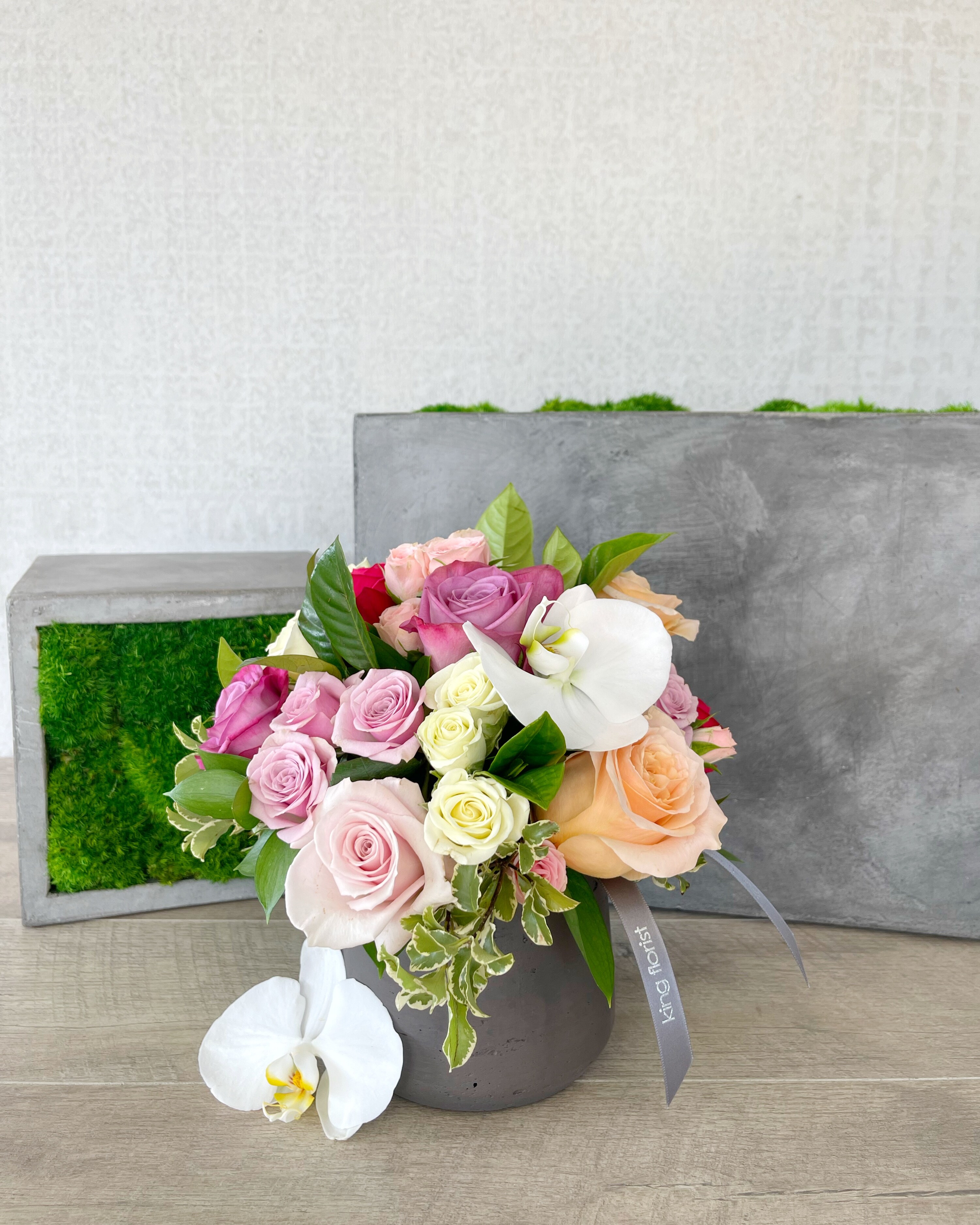 Floral Arrangement Only size, 8 inches height and 8 inches wide.
