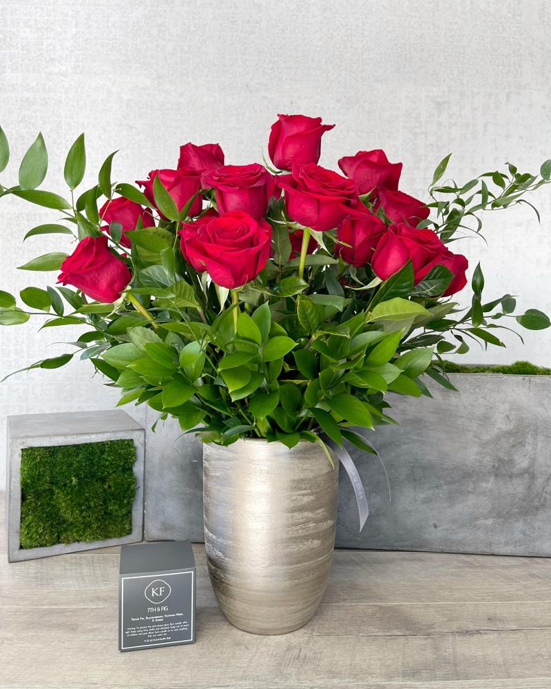 Floral Arrangement and Candle size, inches height and inches wide.