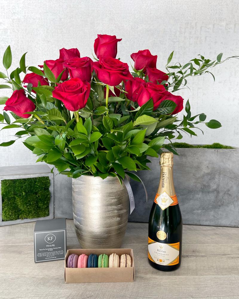 Floral Arrangement and All Add-ons size, inches height and inches wide.