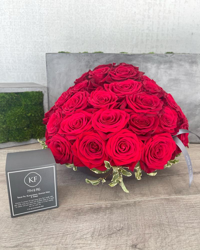 Floral Arrangement and Candle size, inches height and inches wide.