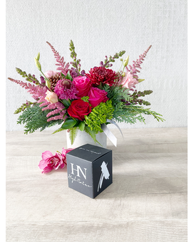 Floral Arrangement and Candle size, inches height and inches wide.