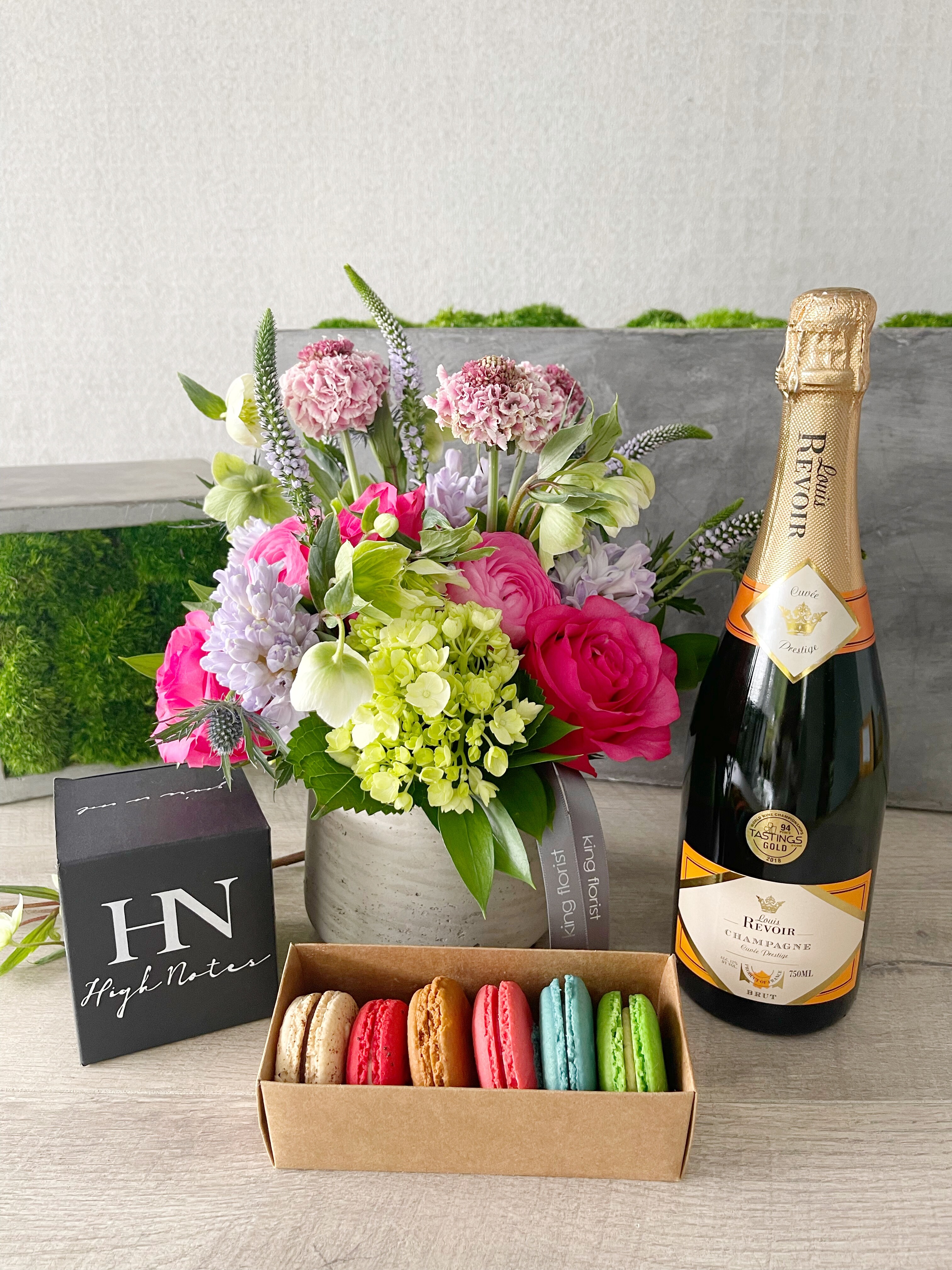 Floral Arrangement and All Add-ons size, inches height and inches wide.