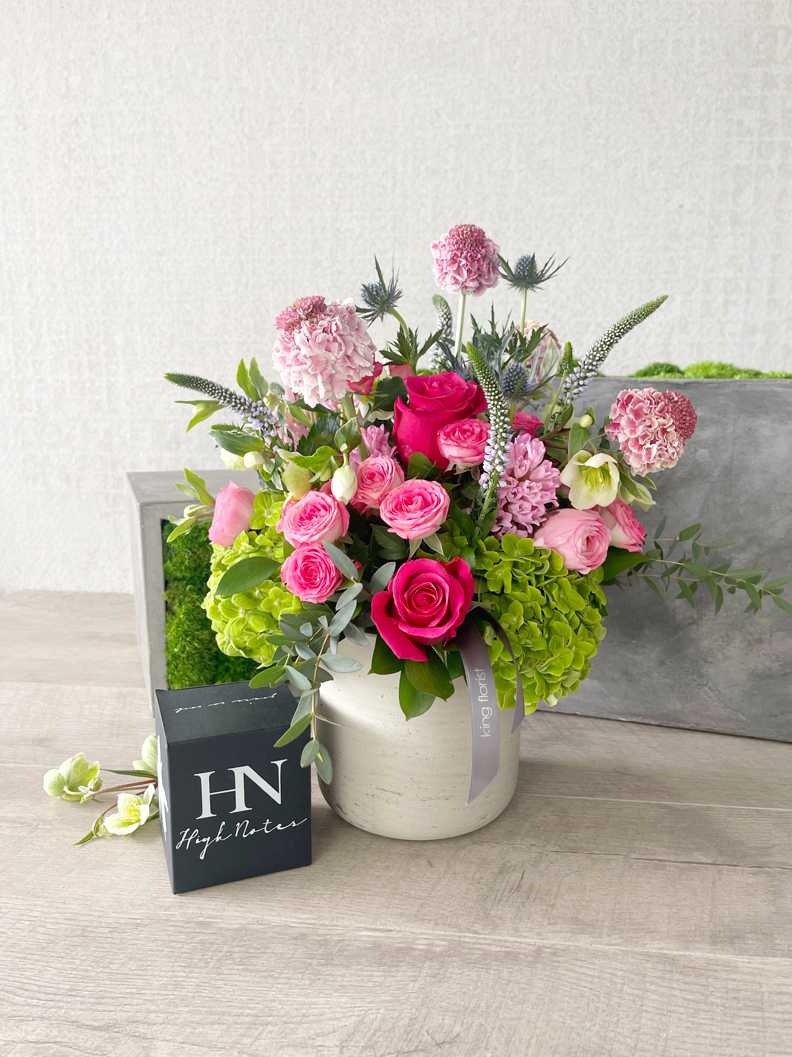 Floral Arrangement and Candle size, inches height and inches wide.