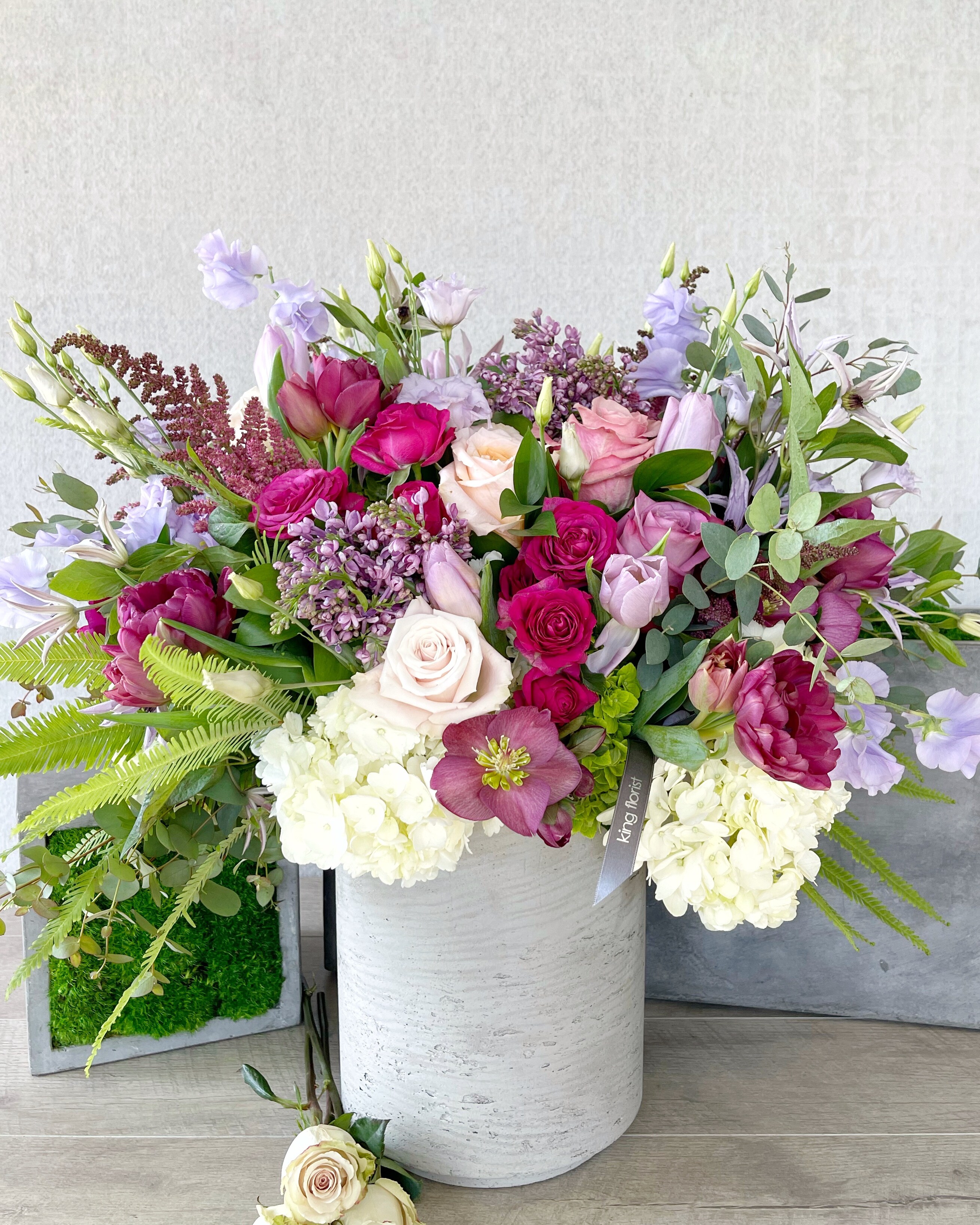 Floral Arrangement Only size, 14 inches height and 20 inches wide.
