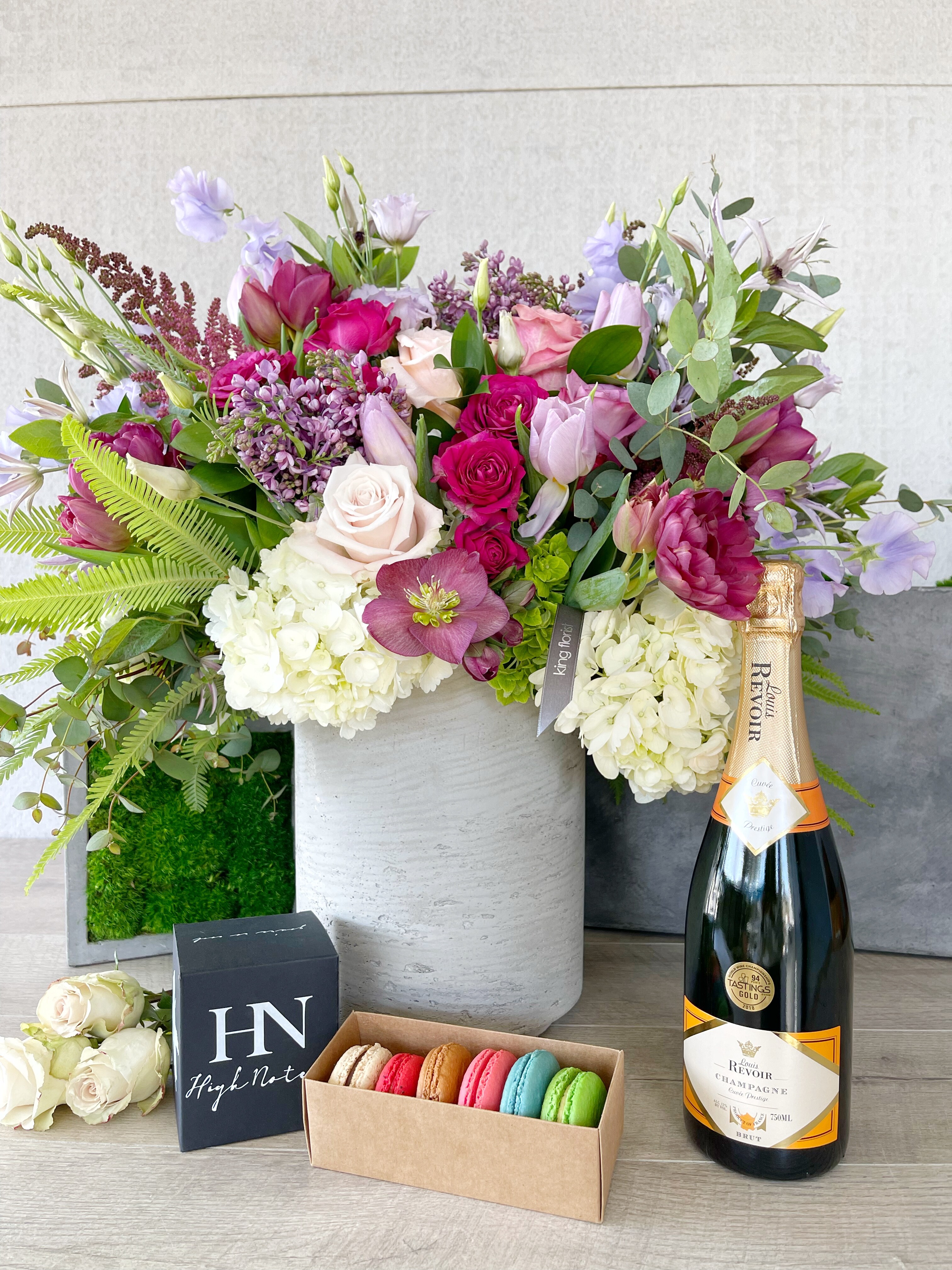 Floral Arrangement and All Add-ons size, inches height and inches wide.