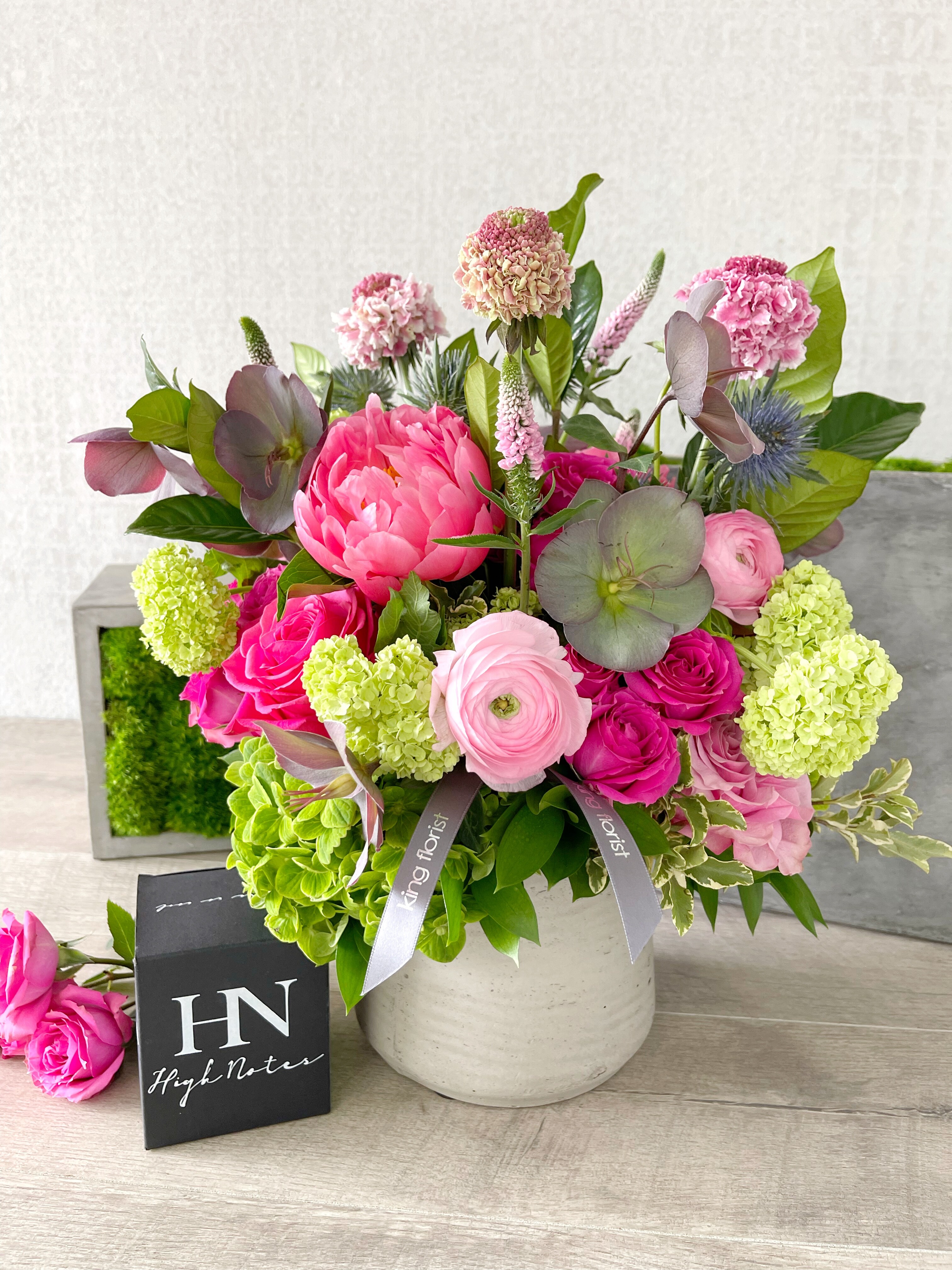 Floral Arrangement and Candle size, inches height and inches wide.