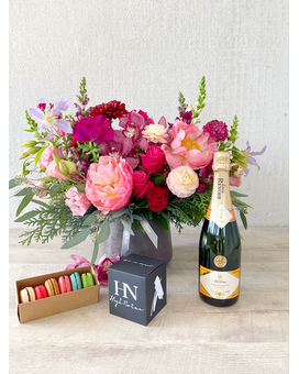 Floral Arrangement and All Add-ons size, inches height and inches wide.