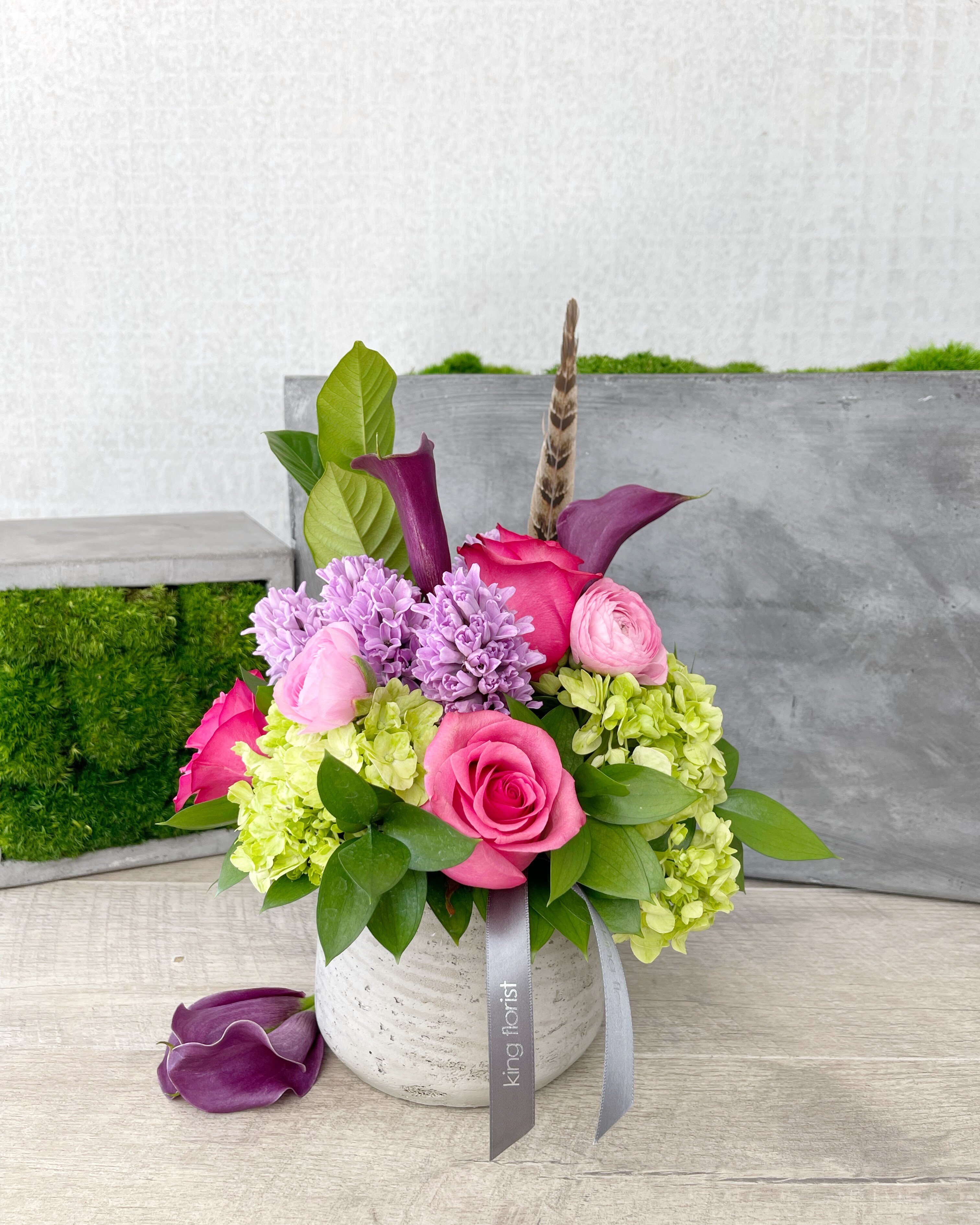 Floral Arrangement Only size, 8 inches height and 8 inches wide.