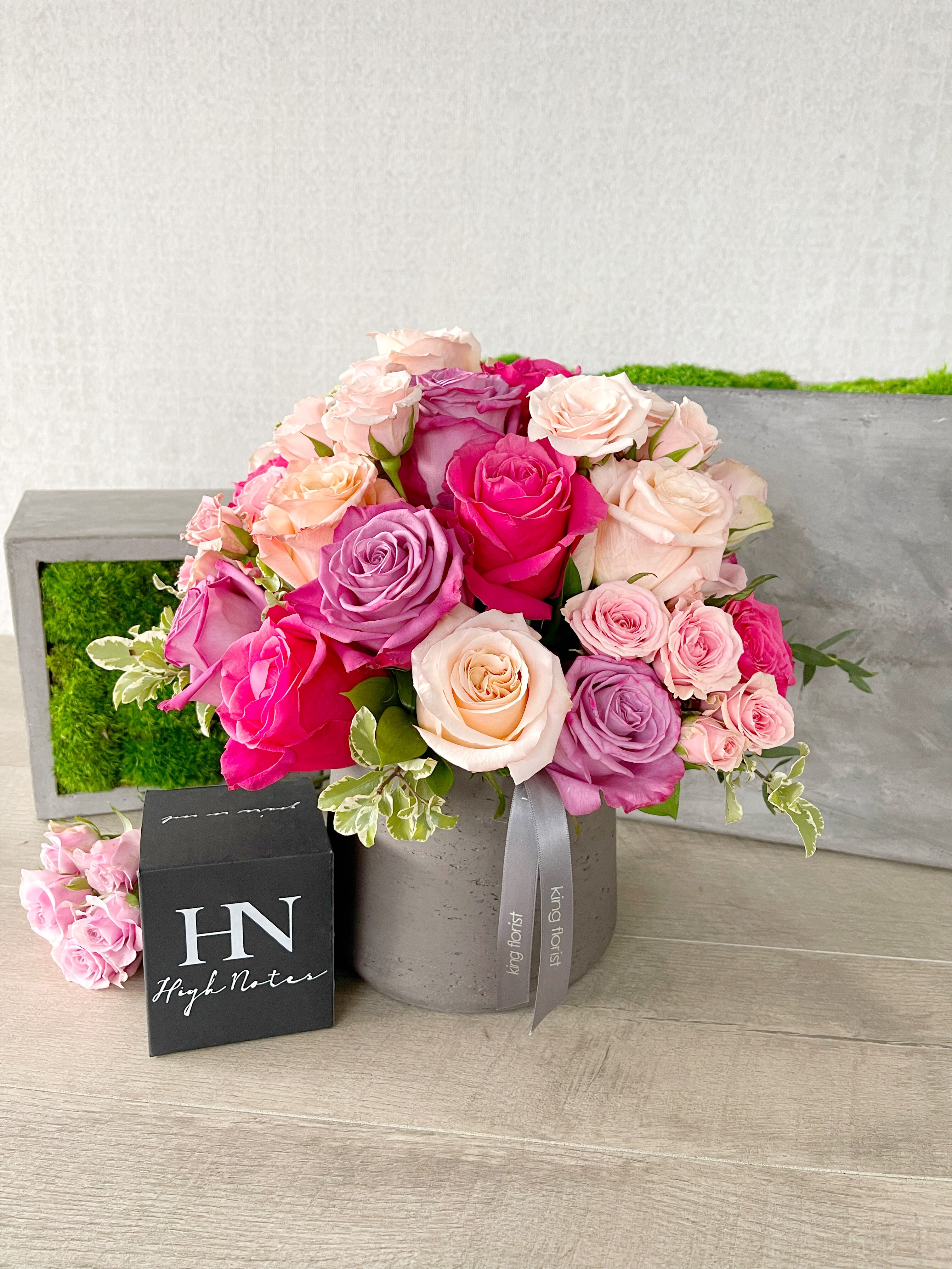 Floral Arrangement and Candle size, inches height and inches wide.