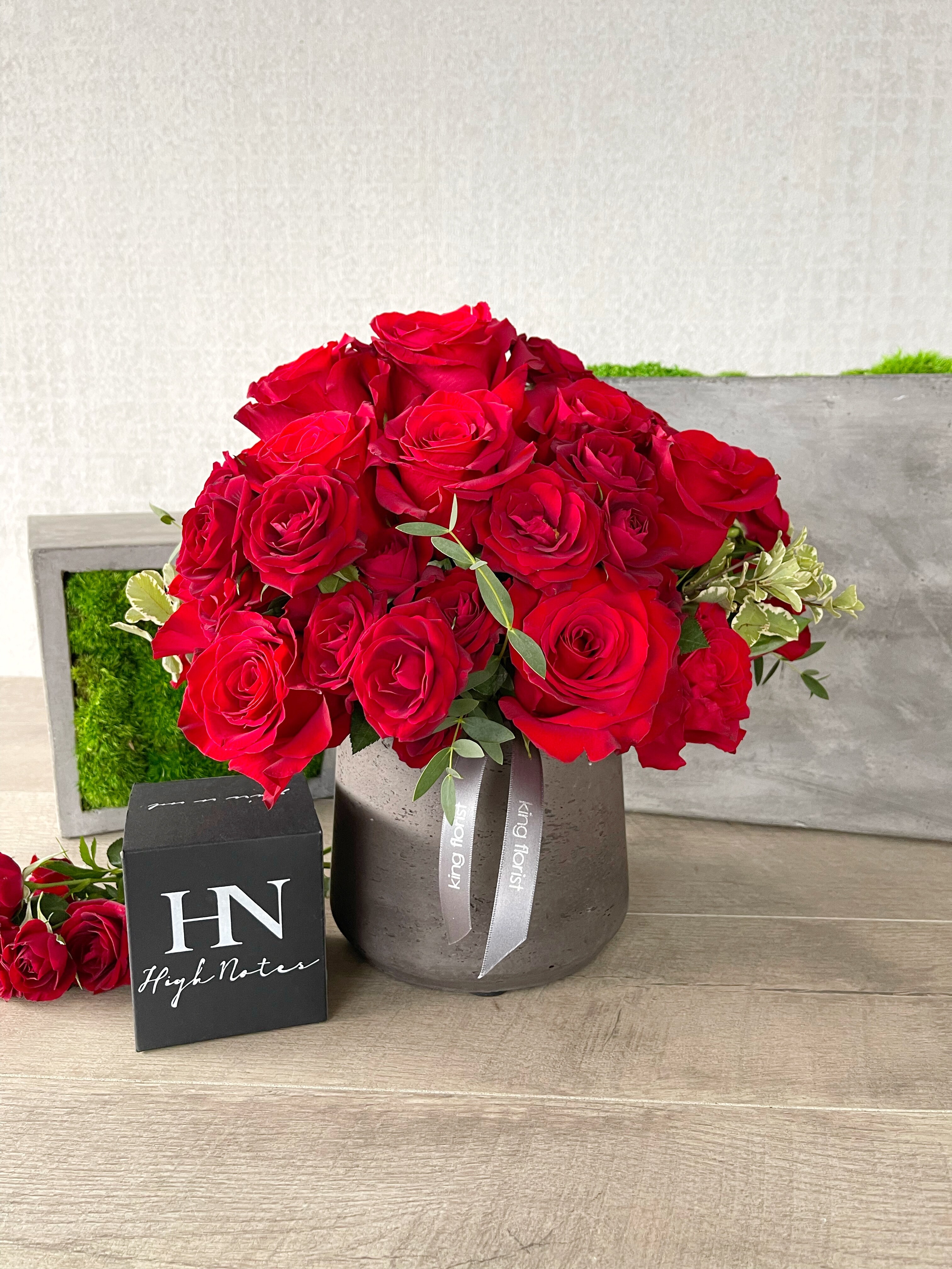 Floral Arrangement and Candle size, inches height and inches wide.