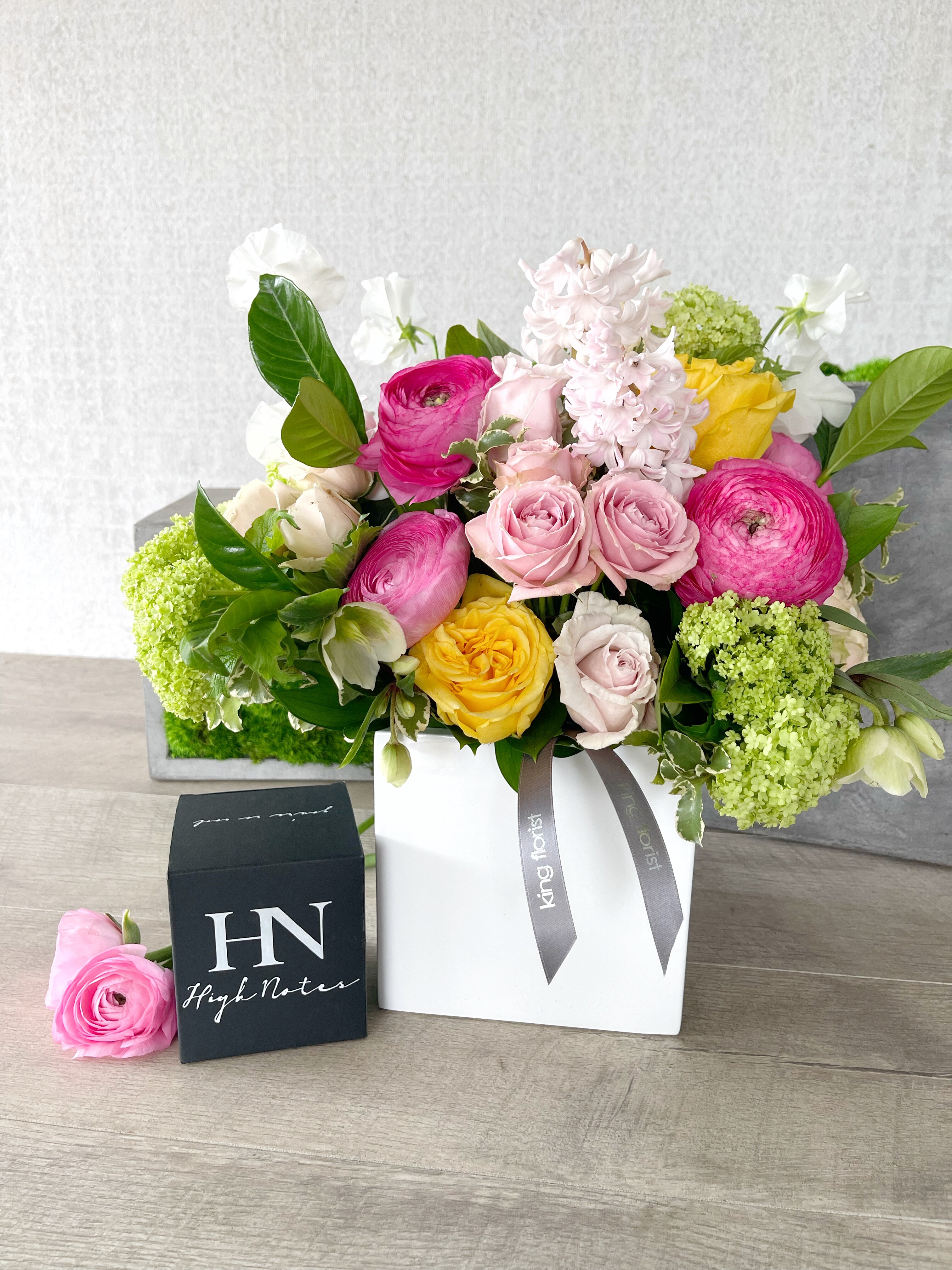 Floral Arrangement and Candle size, inches height and inches wide.